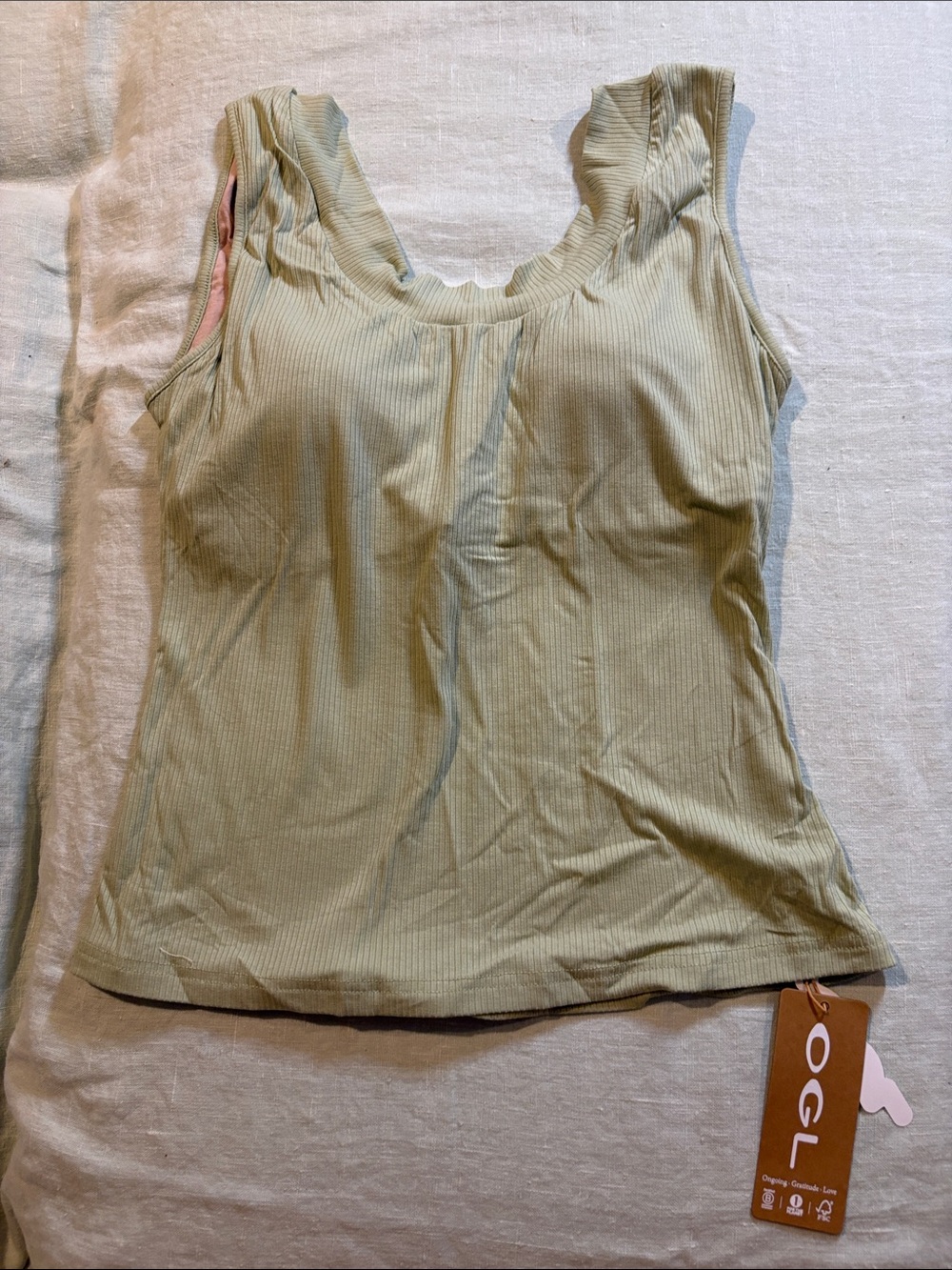 OGL Ribbed Scoop Brami Top - Sage Green Sz L